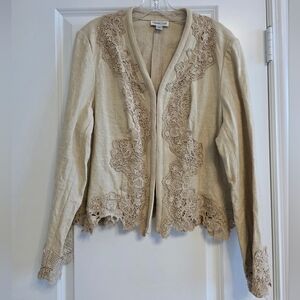Coldwater Creek Cream Lace-Accented Jacket Size Large